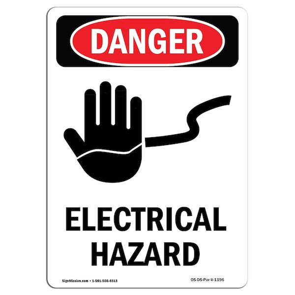 Safety Sign, OSHA Danger, 24" Height, Electrical Hazard, Portrait, D-1824-V-1196